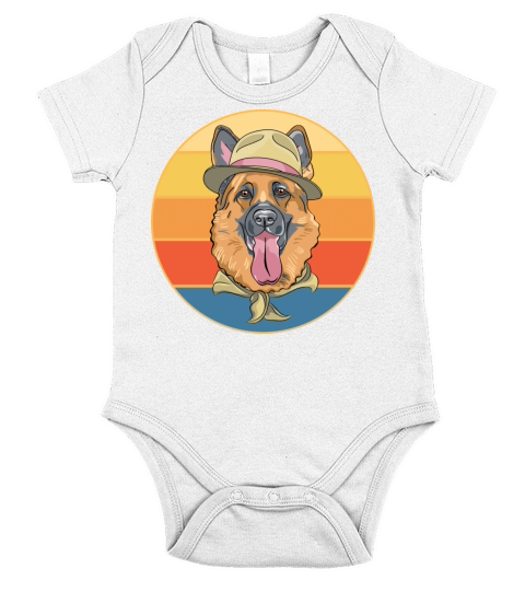German Shepherd Dog Breed Vintage Retro Sunset Short Sleeve Baby One-Piece