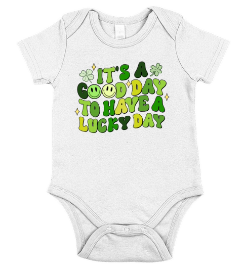 Have A Lucky St Patricks Day Quote Shamrock Short Sleeve Baby One-Piece