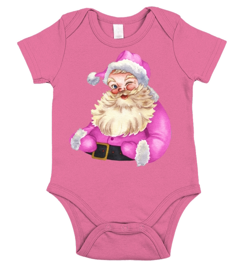 Merry Christmas retro vintage pink santa claus Short Sleeve Baby One-Piece