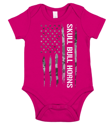 Skull Bull Horns - American Flag Short Sleeve Baby One-Piece