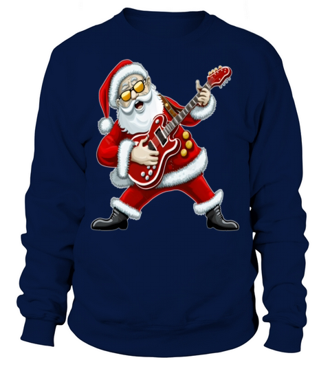 Merry Christmas Santa Claus playing Guitar Funny Rock Christmas Sweatshirt Unisex