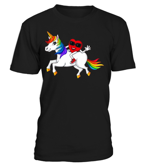 heart riding unicorn valentines day girls kids T-Shirt Unisex