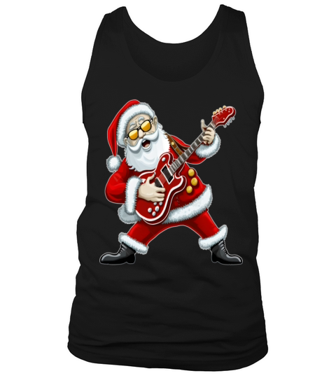 Merry Christmas Santa Claus playing Guitar Funny Rock Christmas Tank Top Unisex