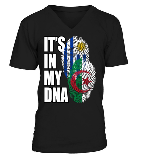 Algerian And Uruguayan Mix Heritage DNA Flag V-Neck T-shirt