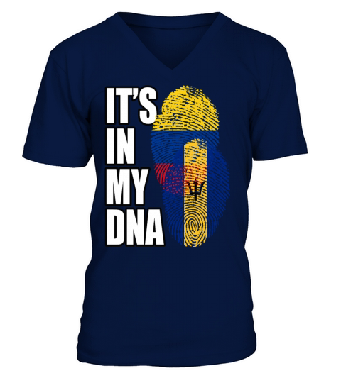 Barbadian And Colombian Mix Heritage DNA Flag V-Neck T-shirt
