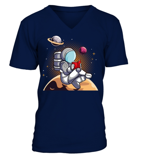 Bookworm Astronaut Reading Book in Space V-Neck T-shirt