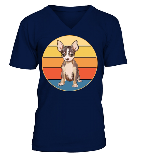 Cute Chihuahua Dog Breed Vintage Retro Sunset V-Neck T-shirt