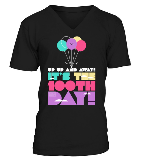 Cute Colorful Up and Away Balloon 100 Days of Scho V-Neck T-shirt