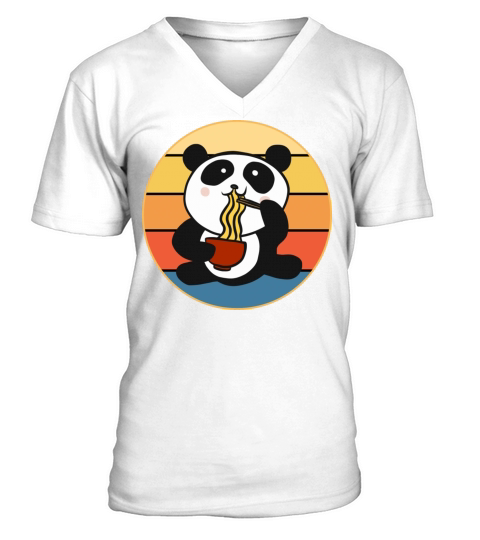 Cute Panda Eating Ramen Vintage Retro Sunset V-Neck T-shirt
