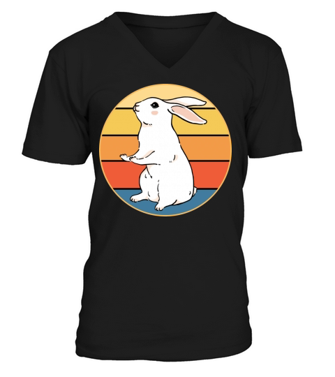 Cute Rabbit Bunny Retro Sunset Vintage Animal Pet V-Neck T-shirt