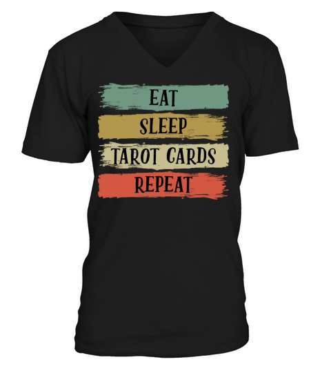 Eat Sleep Retro Vintage Tarot Cards Cartomancy V-Neck T-shirt