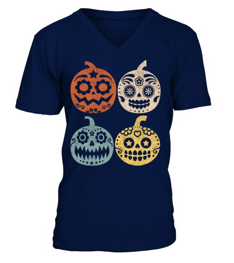 Halloween El Dia de Los Muertos Dead Day Pumpkin V-Neck T-shirt