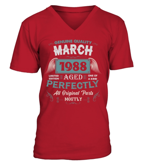 March 1988 Vintage Birthday Present V-Neck T-shirt