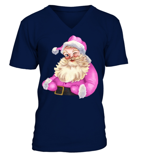 Merry Christmas retro vintage pink santa claus V-Neck T-shirt