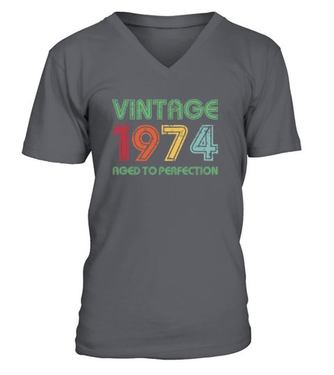 Vintage 1974 Aged To Perfection 47th Birthday Gift V-Neck T-shirt
