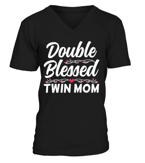 Womens Twin Mama Twin Mom to Be Pregnancy V-Neck T-shirt