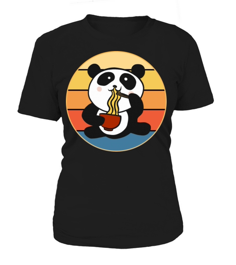 Cute Panda Eating Ramen Vintage Retro Sunset Women's T-Shirt
