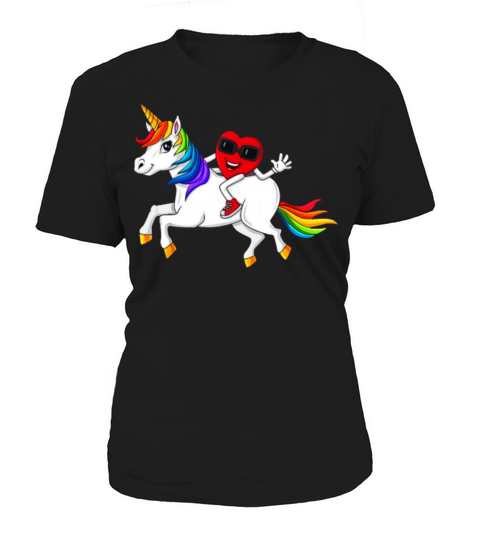 heart riding unicorn valentines day girls kids Women's T-Shirt