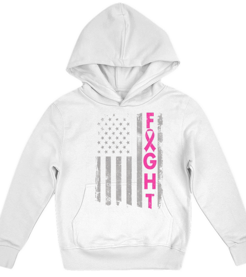 Fight Breast Cancer Awareness Pink Ribbon US Flag Kids Hoodie