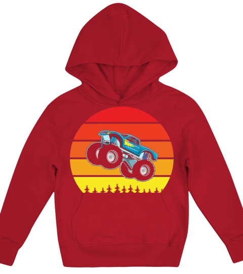 retro vintage sunset monster truck Kids Hoodie