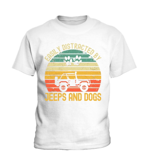 Easily Distracted By Jeeps And Dogs Vintage Jeeps Kids T-Shirt