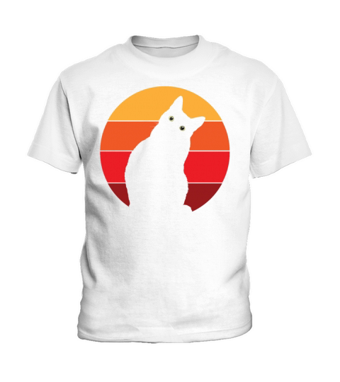 Vintage Retro 80s Curious Cute Cat on Sunset Kids T-Shirt