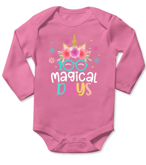 100th Days Of School Girls Cute Unicorn Face Long Sleeve Baby One-Piece
