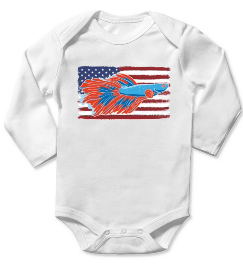 Betta Fish American US Flag Aquarium Fish Keeper A Long Sleeve Baby One-Piece