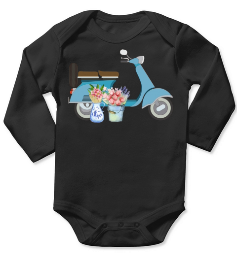 Blue Retro Scooter With Tulips Art Design Long Sleeve Baby One-Piece