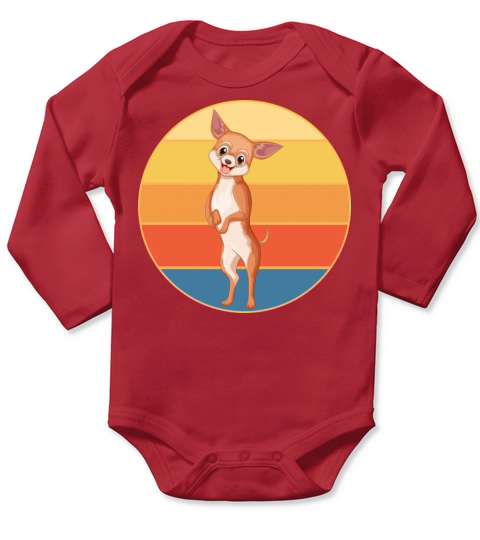 Cute Chihuahua Dog Breed Vintage Retro Sunset Long Sleeve Baby One-Piece