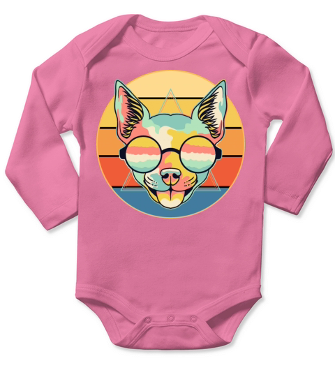 Cute Chihuahua Dog Breed Vintage Retro Sunset Long Sleeve Baby One-Piece