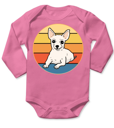 Cute Chihuahua Dog Breed Vintage Retro Sunset Long Sleeve Baby One-Piece