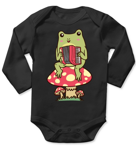 Frog On A Mushroom Accordion Player Accordionist Long Sleeve Baby One-Piece