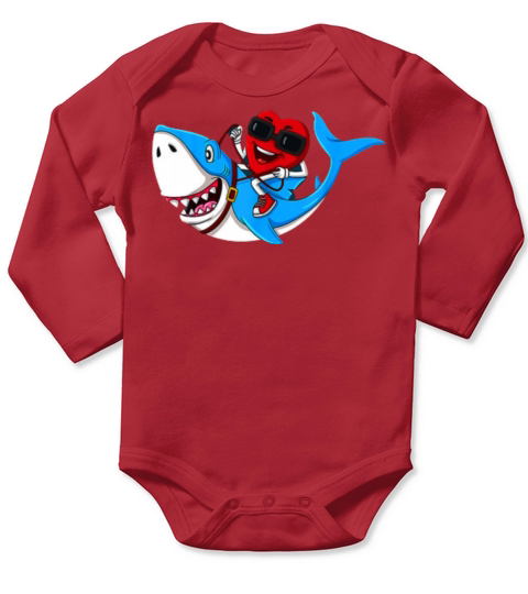 heart riding shark valentines day funny boy Long Sleeve Baby One-Piece