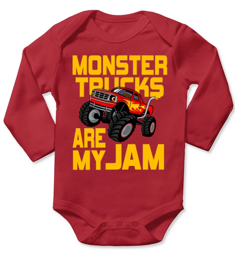 Monster Trucks Are My Jam Vintage Retro Long Sleeve Baby One-Piece