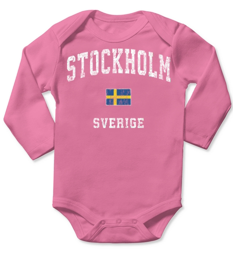 Stockholm Sweden Sverige Vintage Athletic Sports D Long Sleeve Baby One-Piece