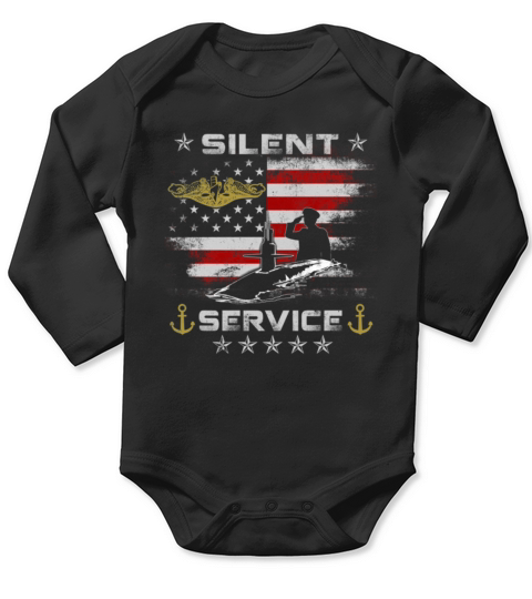 US Navy Submarines Silent Service with Dolphins Long Sleeve Baby One-Piece