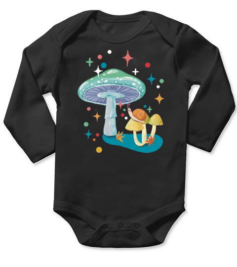 Vintage cozy green mushroom and snail Long Sleeve Baby One-Piece
