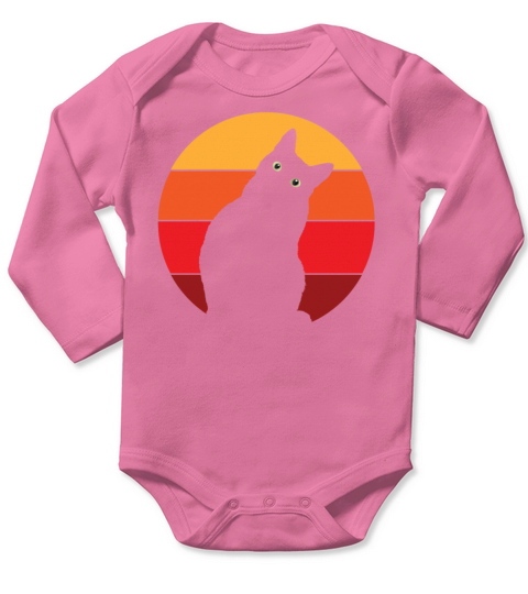 Vintage Retro 80s Curious Cute Cat on Sunset Long Sleeve Baby One-Piece