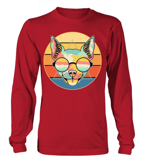 Cute Chihuahua Dog Breed Vintage Retro Sunset Long sleeved Unisex