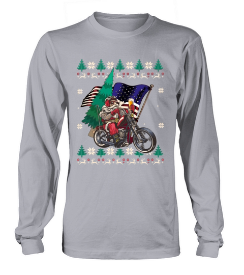Santa Riding Motorcycle - Christmas Biker US Flag Long sleeved Unisex