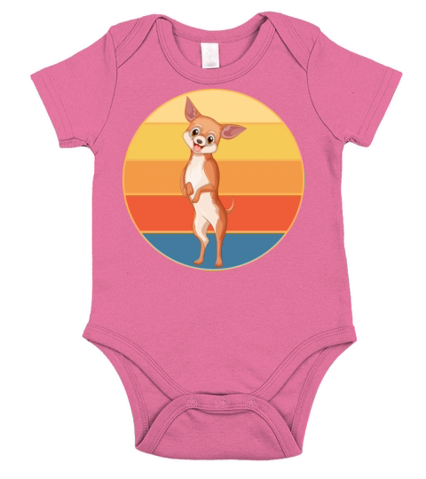 Cute Chihuahua Dog Breed Vintage Retro Sunset Short Sleeve Baby One-Piece