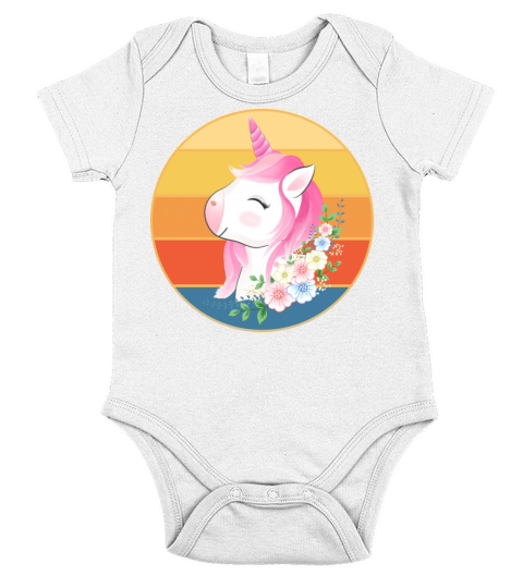 Cute Kawaii Unicorn Retro Sunset Vintage Short Sleeve Baby One-Piece