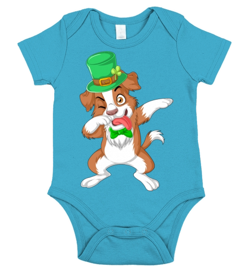 dabbing border collie st patricks day Short Sleeve Baby One-Piece