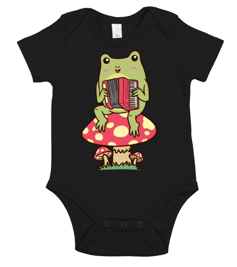 Frog On A Mushroom Accordion Player Accordionist Short Sleeve Baby One-Piece