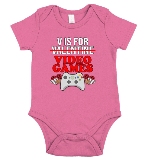 V Is For Video Games Funny Valentines Day Gamer Short Sleeve Baby One-Piece