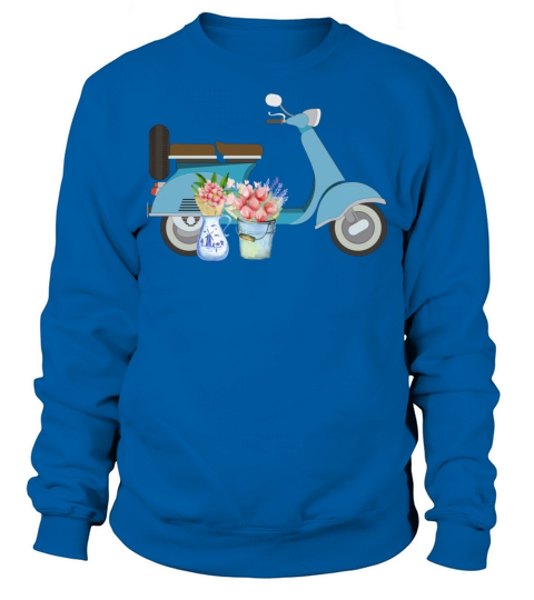 Blue Retro Scooter With Tulips Art Design Sweatshirt Unisex