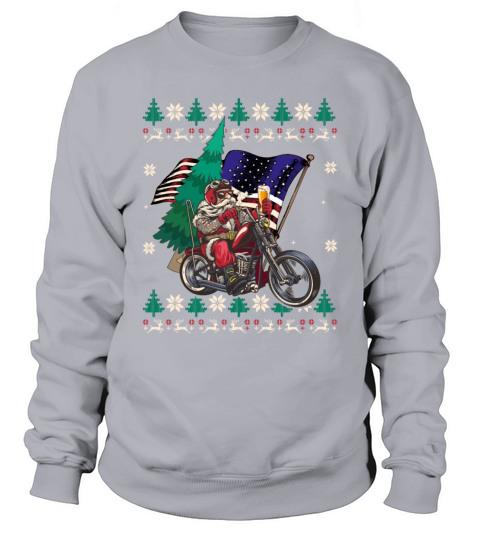 Santa Riding Motorcycle - Christmas Biker US Flag Sweatshirt Unisex