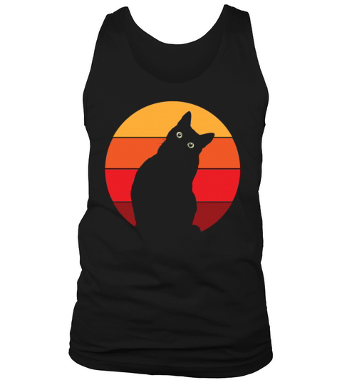 Vintage Retro 80s Curious Cute Cat on Sunset Tank Top Unisex