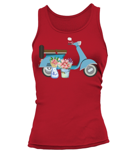 Blue Retro Scooter With Tulips Art Design Tank top Woman